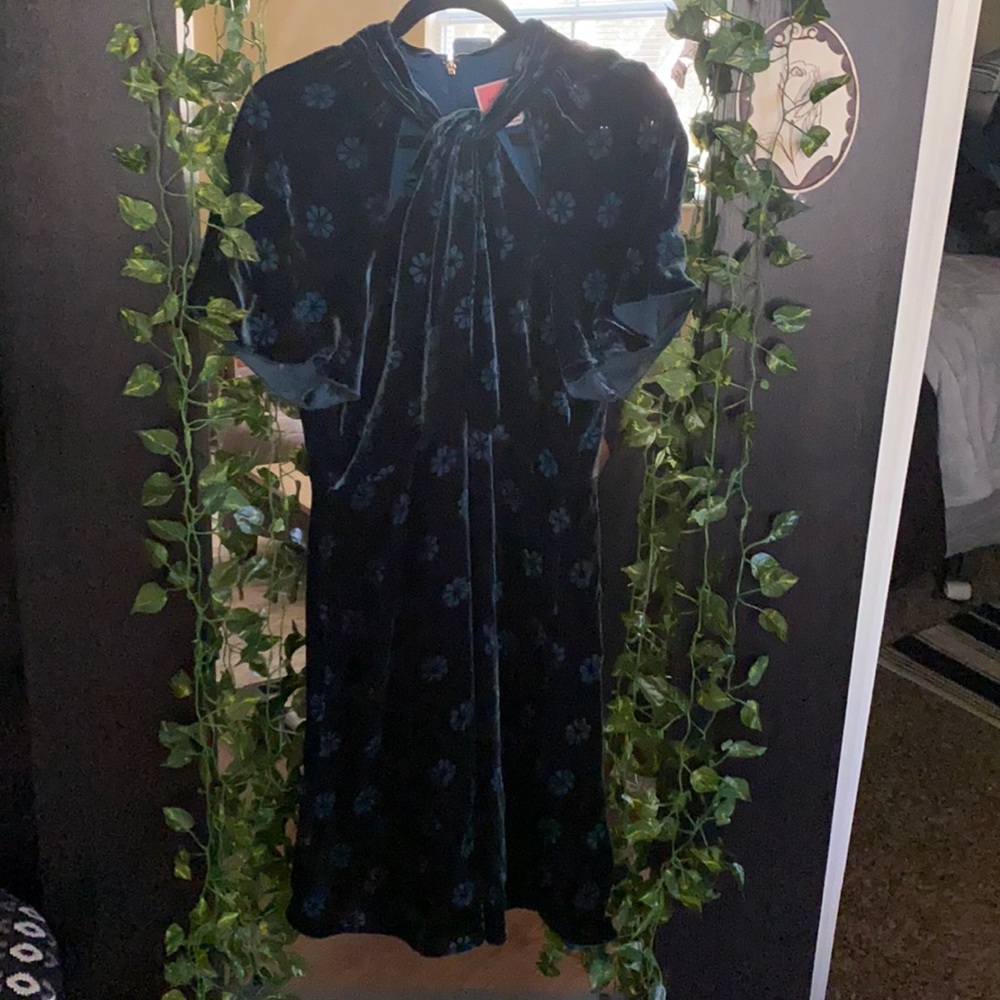 Green velvet Kate Spade flower dress